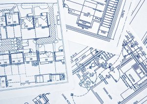 blueprints displayed on a table